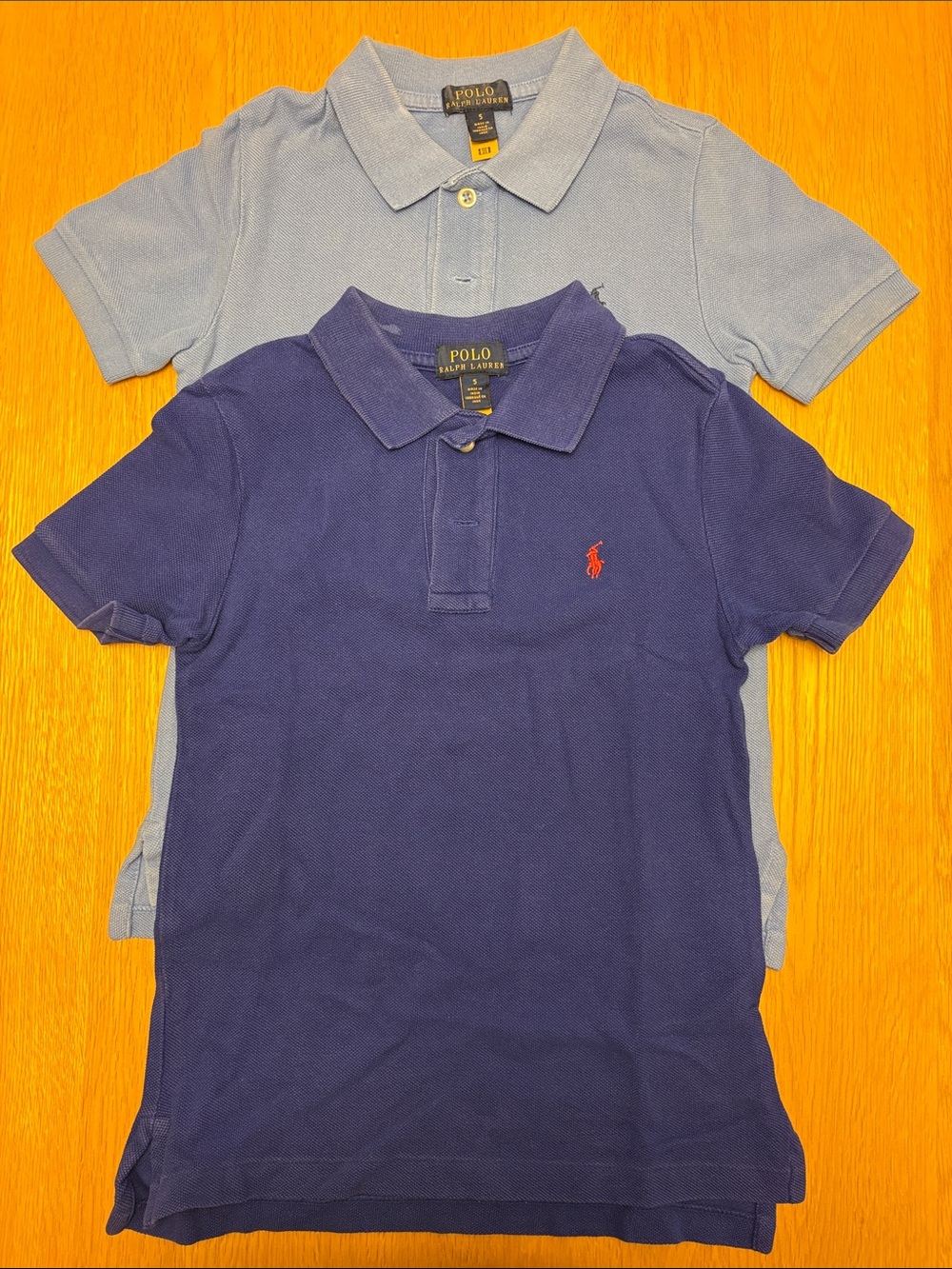 2 Boys Polos by Ralph Lauren - light blue and royal blue both size 5